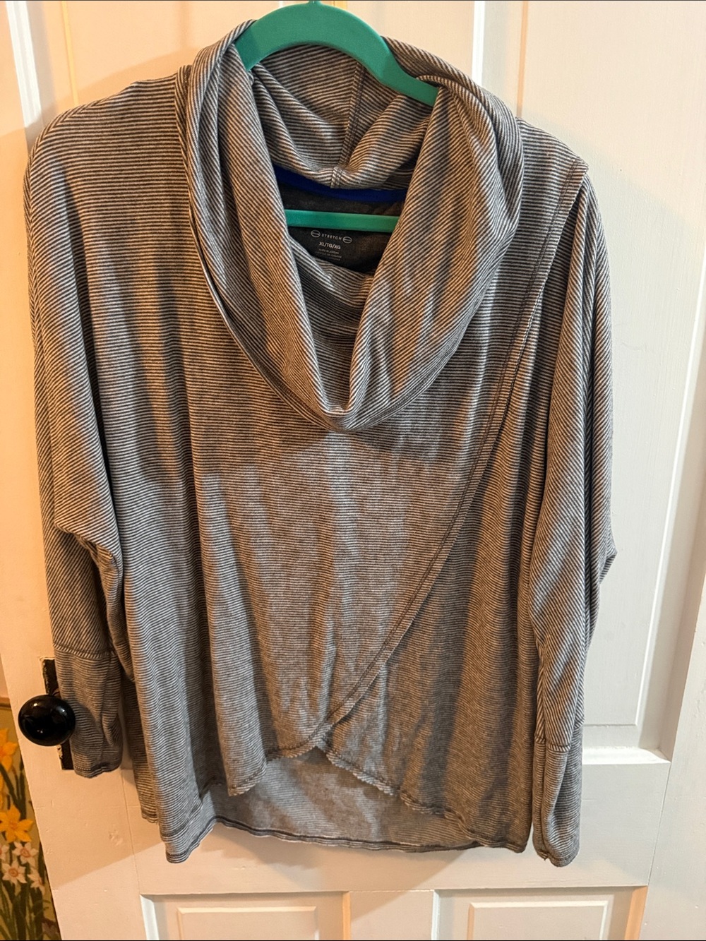 Calvin Klein Gray Striped Cowl Neck Long Sleeve Top
